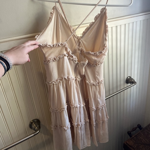 Tan/Cream Ruffle Mini Dress - Picture 2 of 4